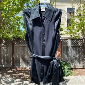 Marciano Silk Sleeveless Button Front Tie Waist Black Top Size Small